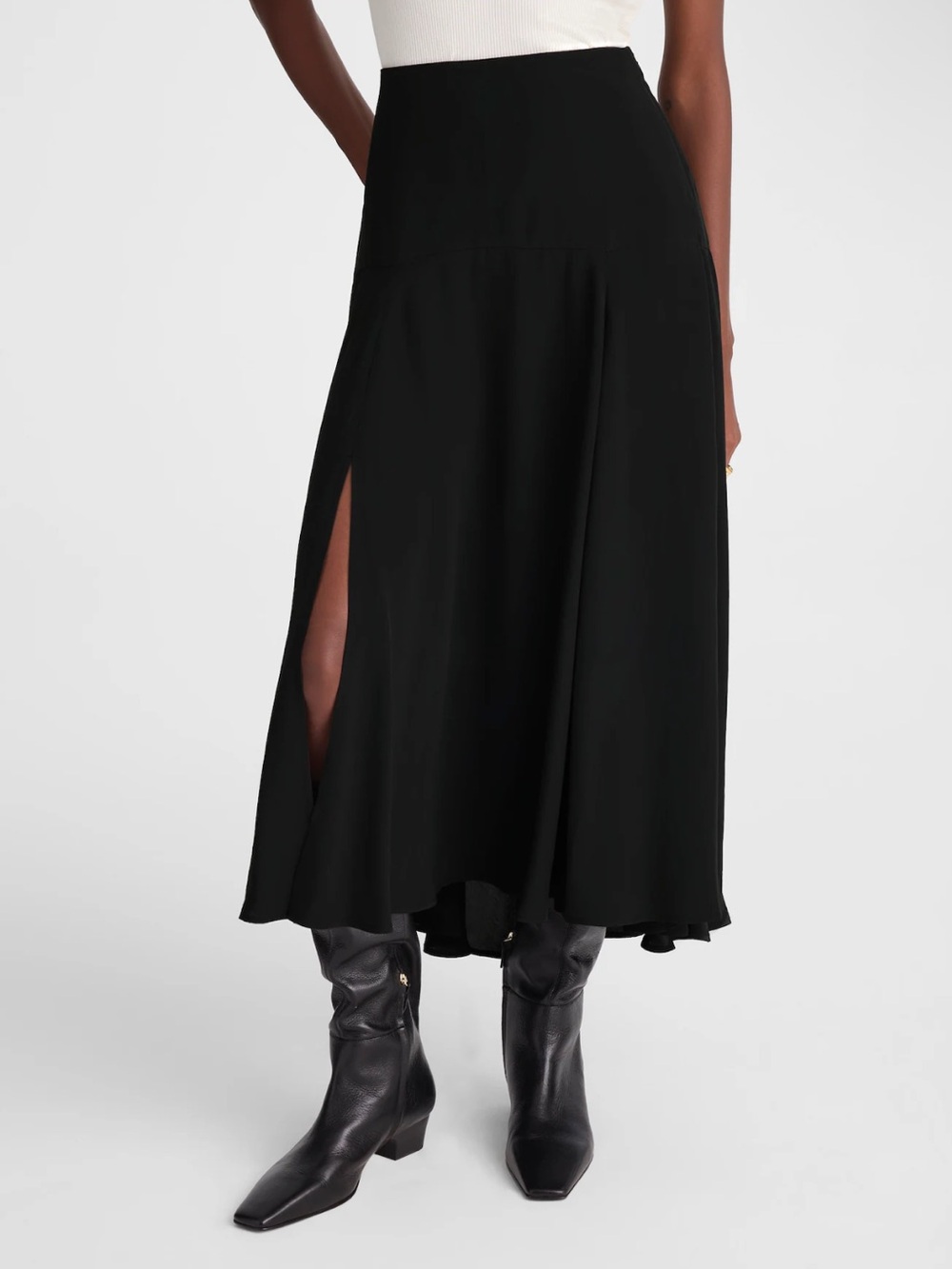 Madewell Black Midi Skirt with Side Slit